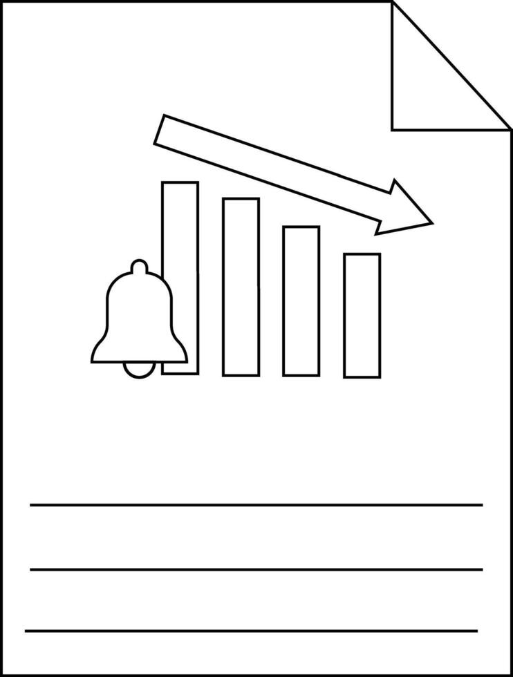 Document displaying a descending bar chart with a notification bell icon and lines for text suggesting performance report vector