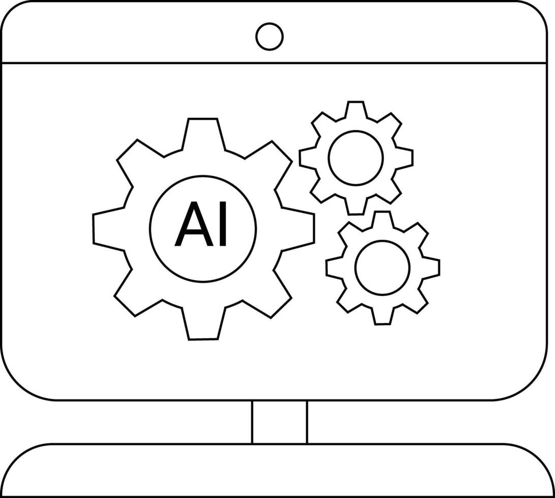 A computer monitor with gears displayed the largest has AI in its center vector