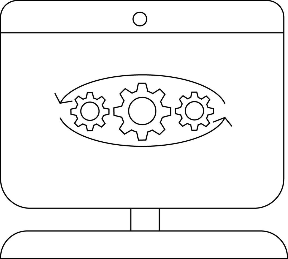 A monitor displays three gears with arrows suggesting mechanical function vector