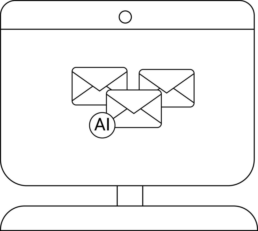 computadora pantalla mostrando Tres correo electrónico íconos uno con ai dentro un circulo vector