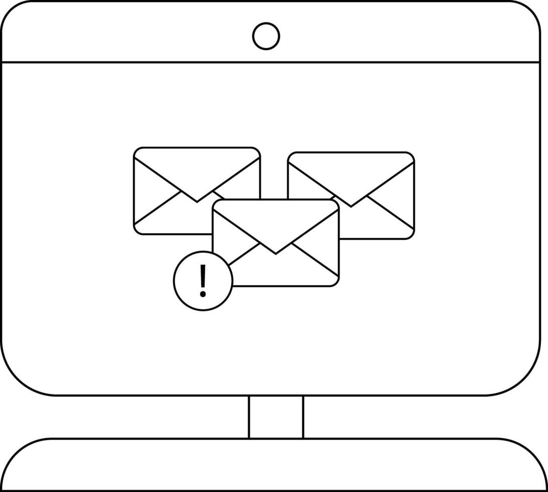 un computadora monitor muestra Tres correo electrónico íconos uno con un exclamación marca vector