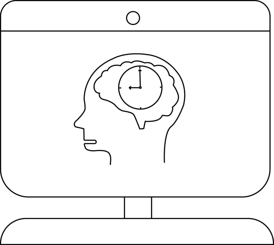 un monitor mostrando un cabeza con un reloj dentro un cerebro vector