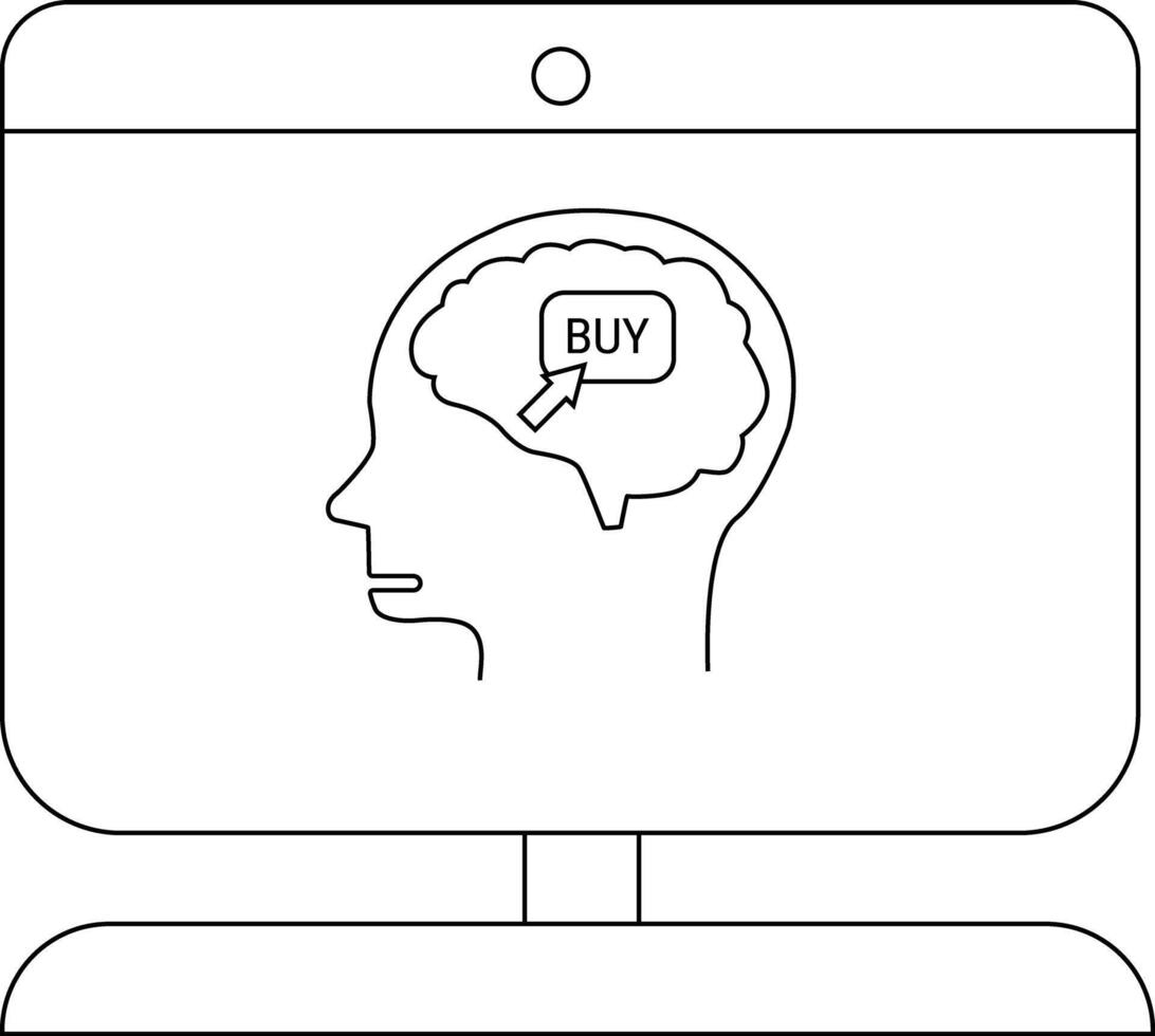 Monitor displays head outline brain with BUY button suggesting impulsive purchase concept vector