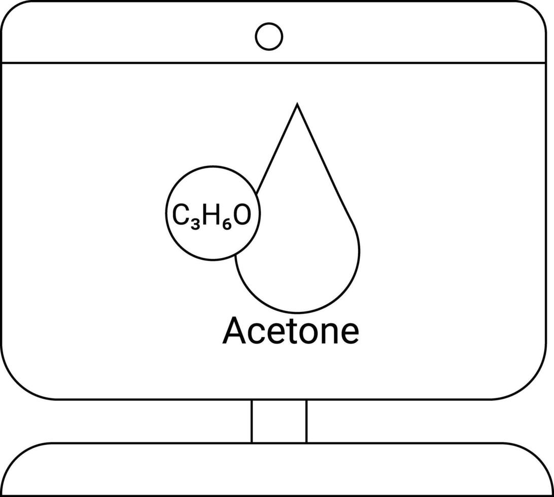 An illustration depicting acetone with its formula and a stylized liquid drop on a white background with a monitorlike frame vector