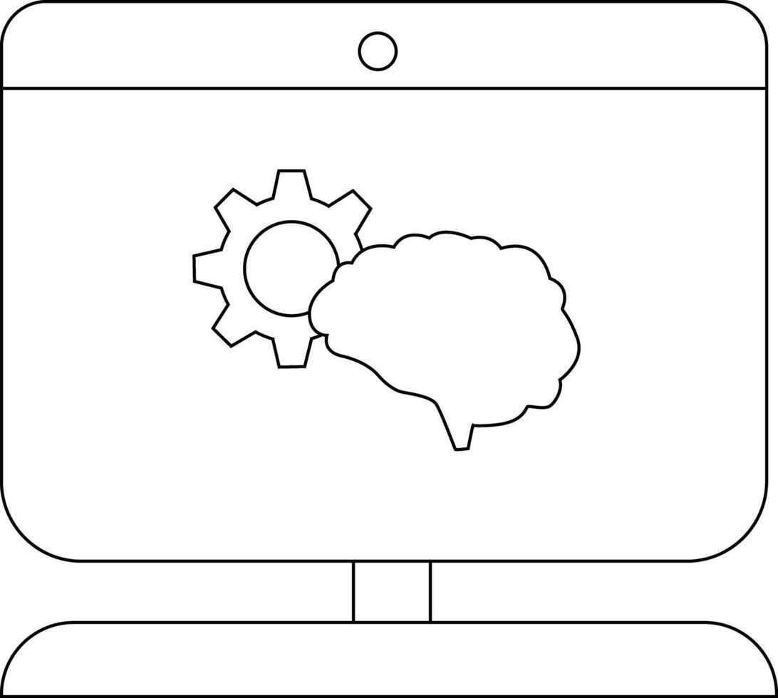 un computadora monitor mostrando un cerebro y engranaje icono vector