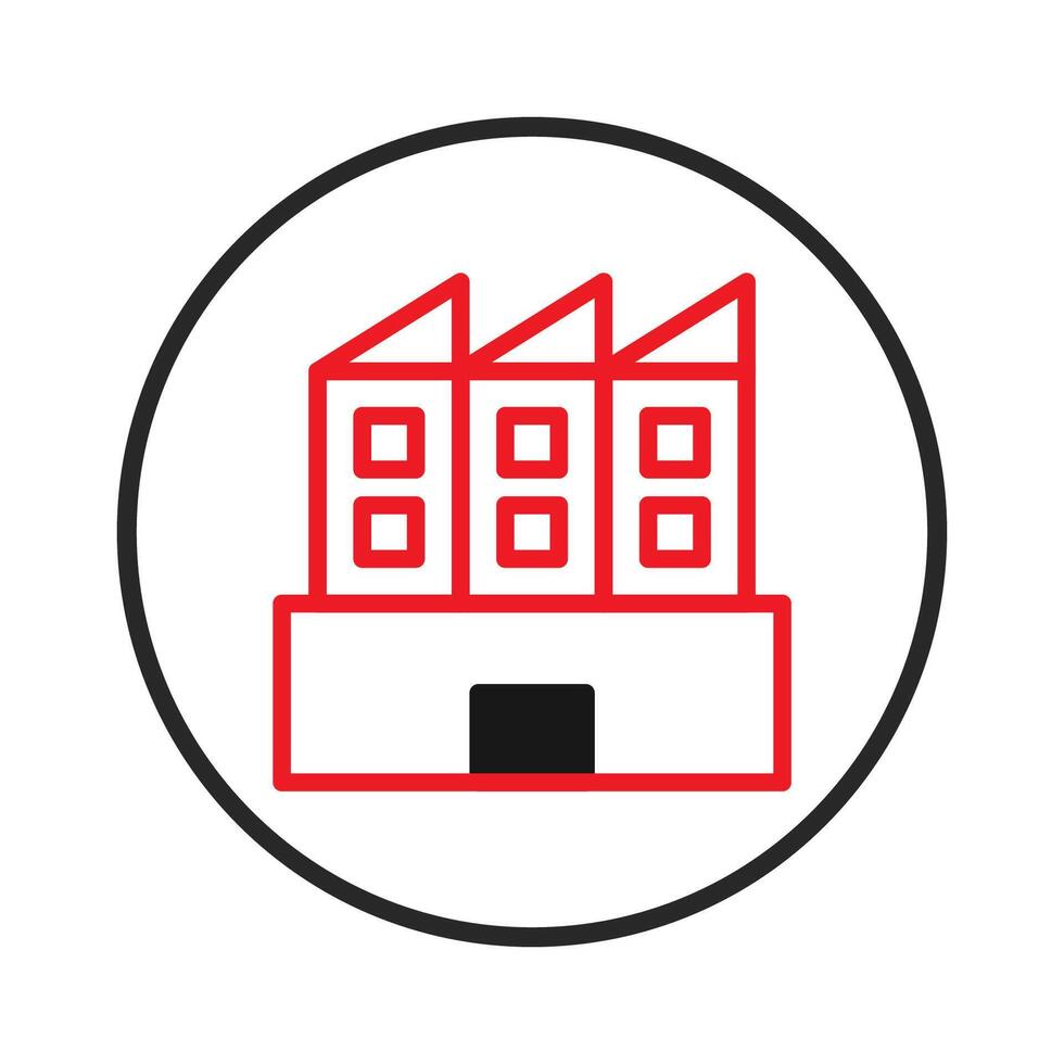 Abstract factory depiction within a circular boundary showcases an industrial structure in vector