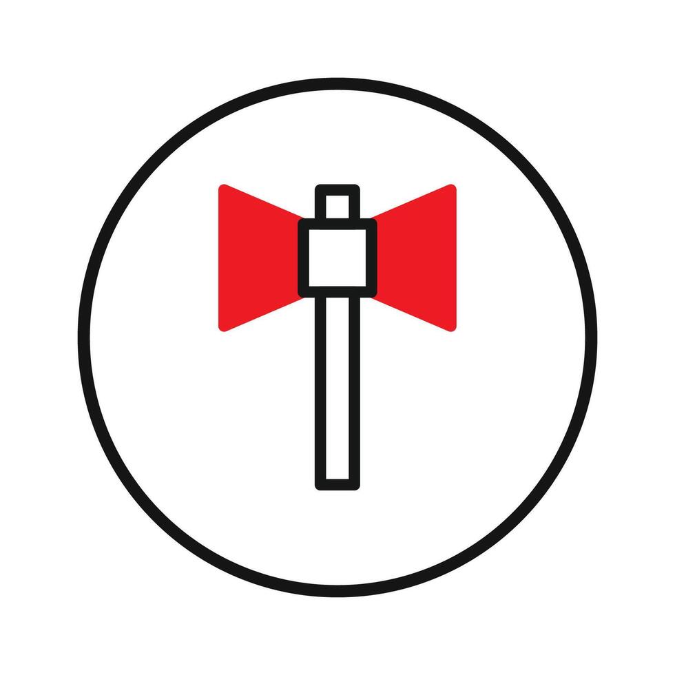 Bold red double-headed axe icon within circle representing strength power with minimalistic design vector