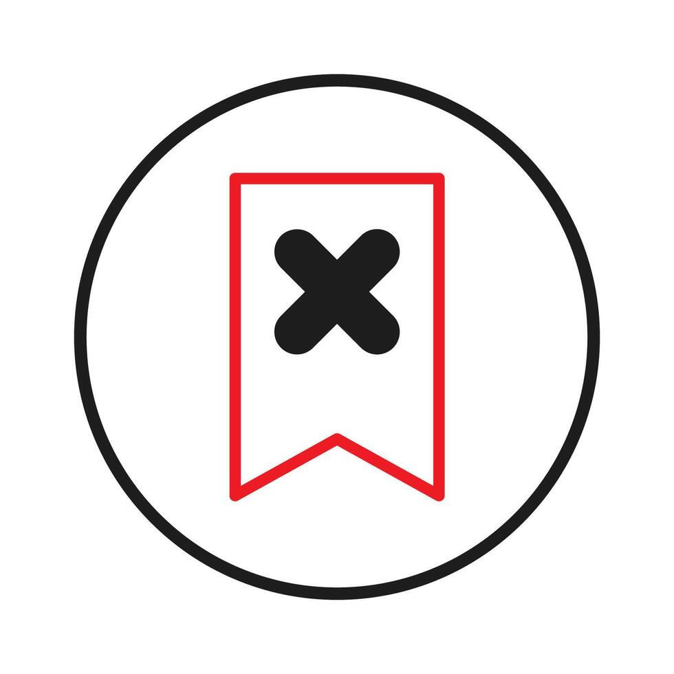 Red deletion mark symbol within the circular frame representing mistake and cancelling the process vector