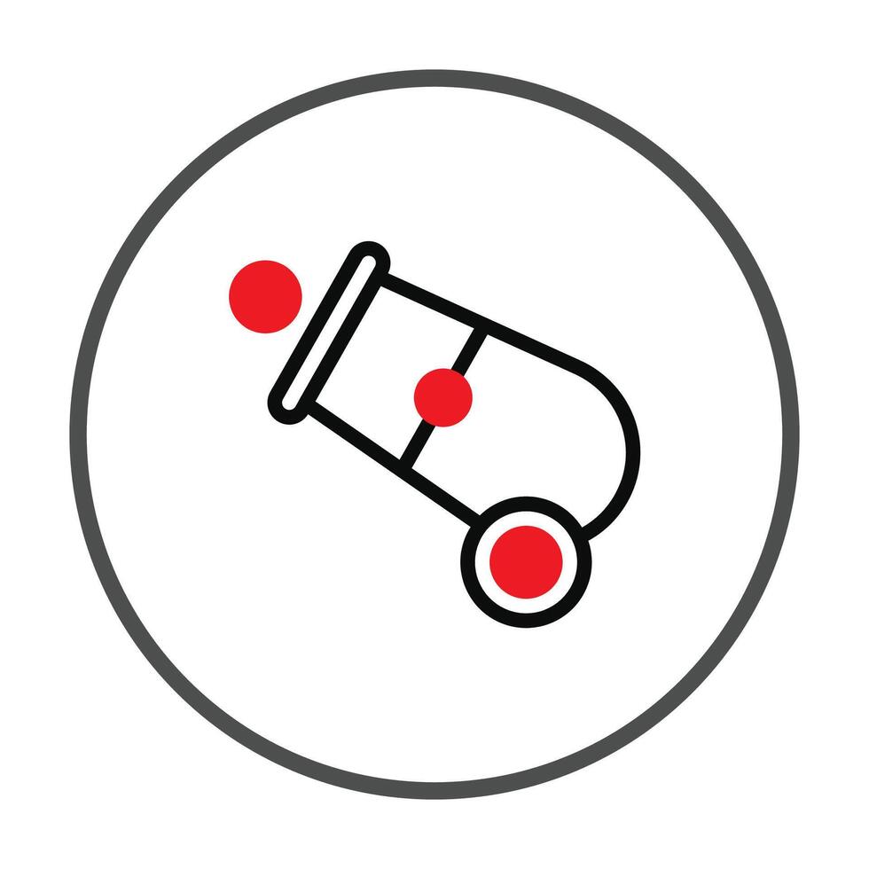 Simple cannon illustration depicting projectile motion and physics inside a circular frame for vector