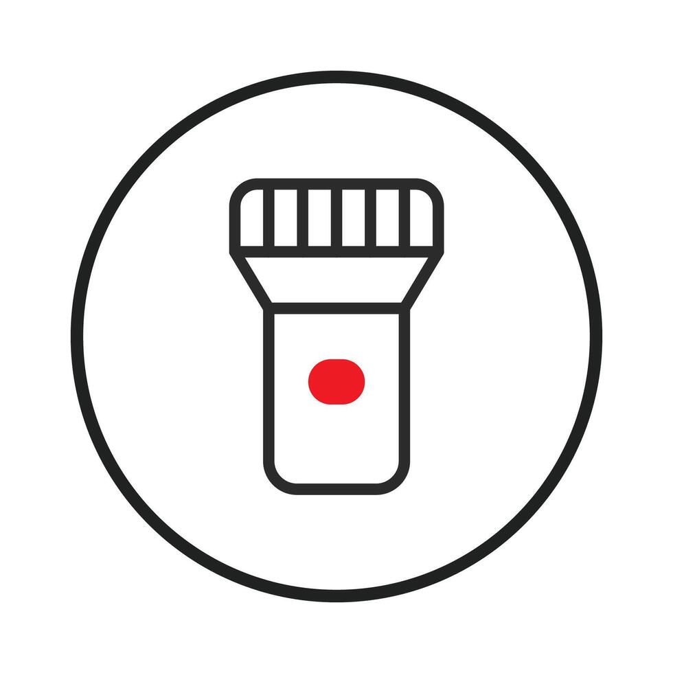 Simple flashlight icon design with a red button placed in a black and white circle vector