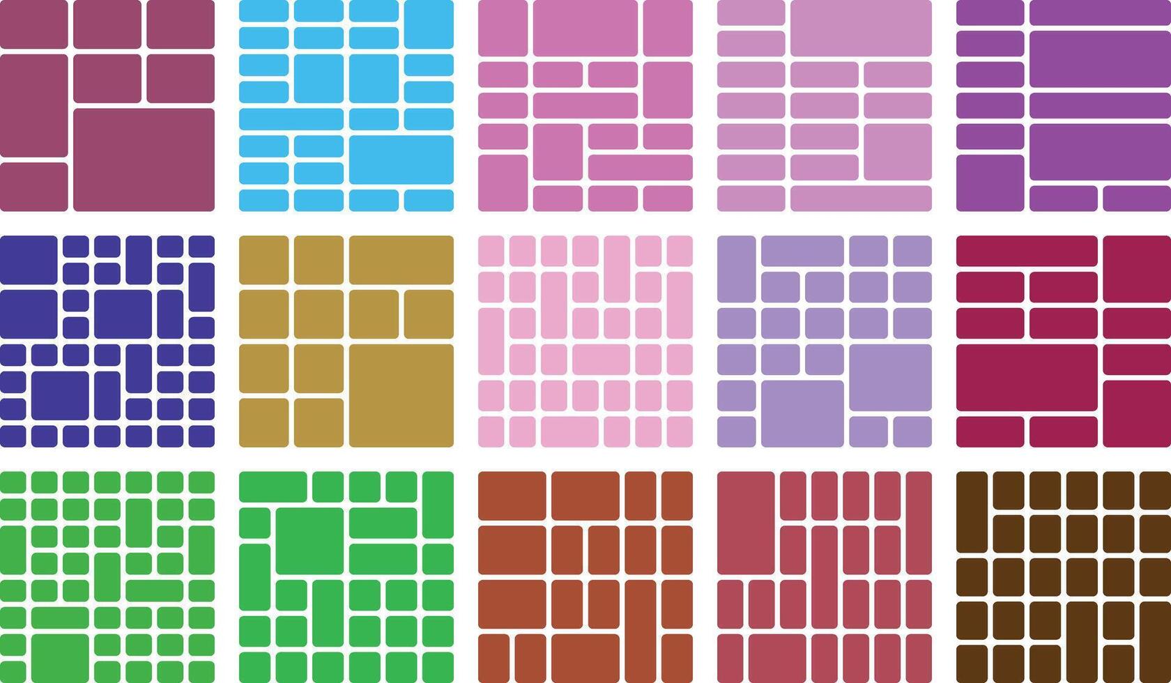 Vibrant abstract geometric grid patterns with varied rounded rectangles vector