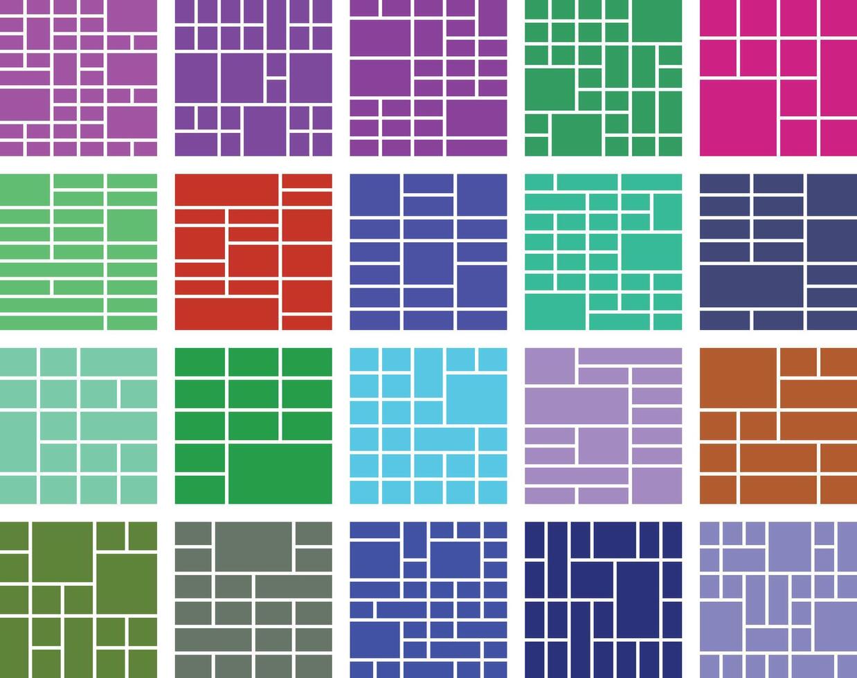 Vibrant mosaic geometric grid patterns with various abstract shapes background vector