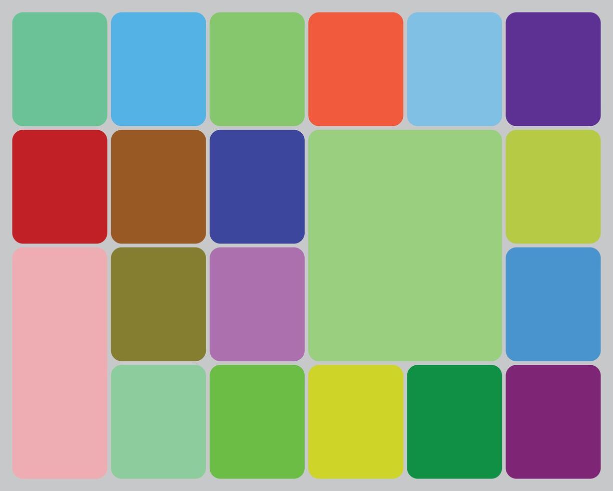 Abstract grid pattern with various colorful rounded rectangular shapes, art vector