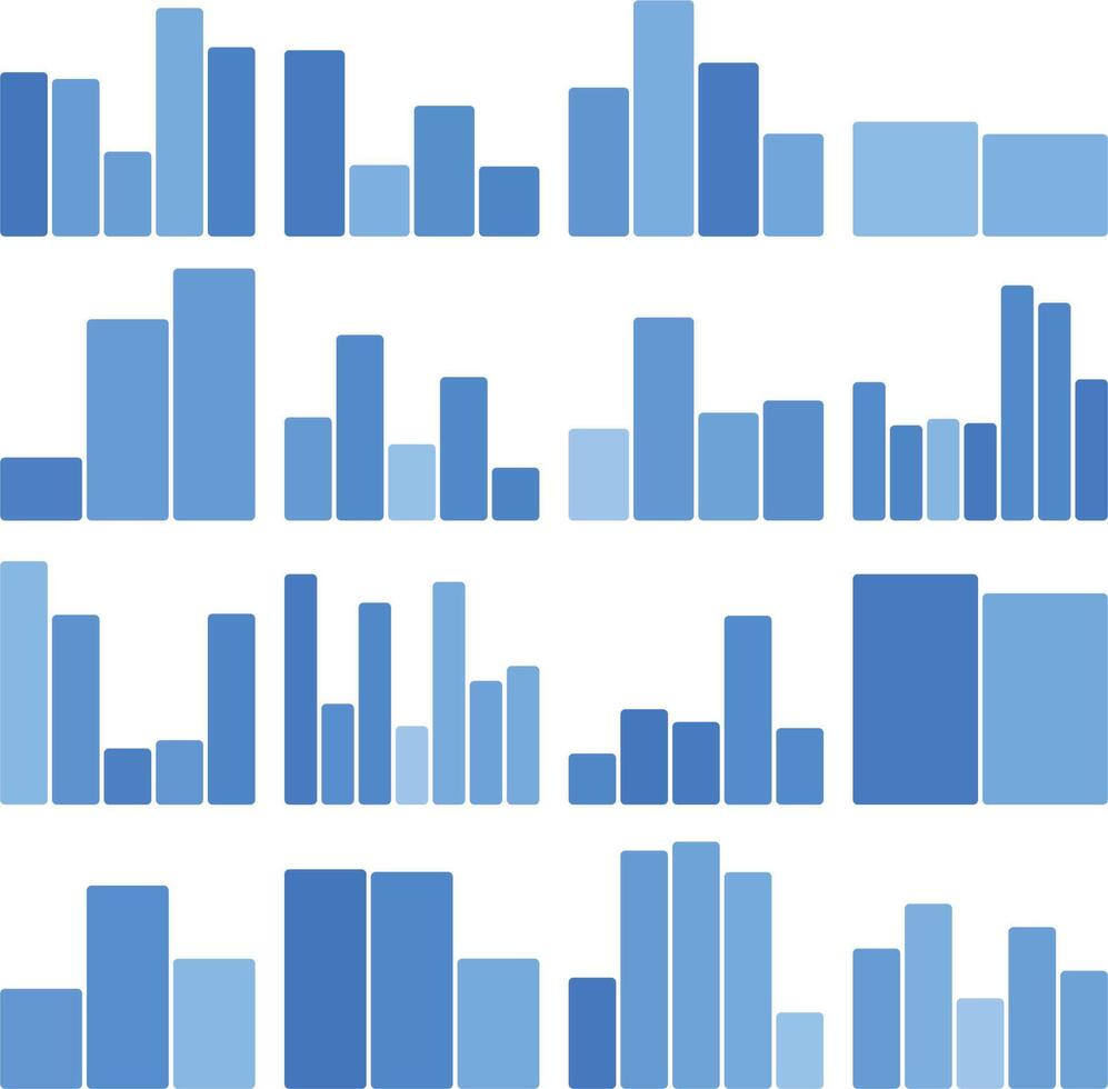Multiple blue bar charts representing data analysis and business growth vector