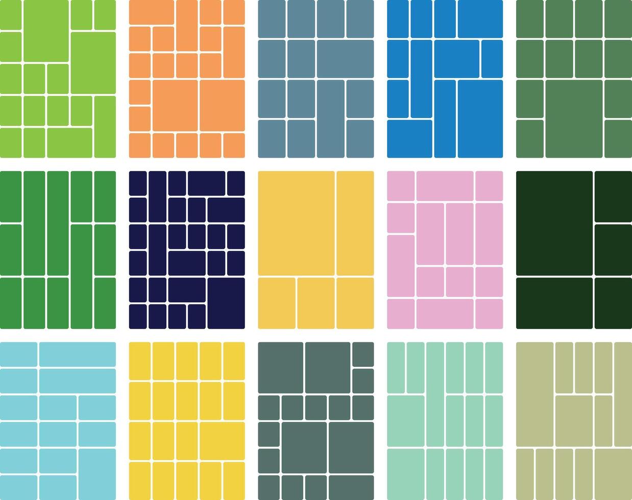 Colorful abstract geometric grid patterns with varied block shapes design vector