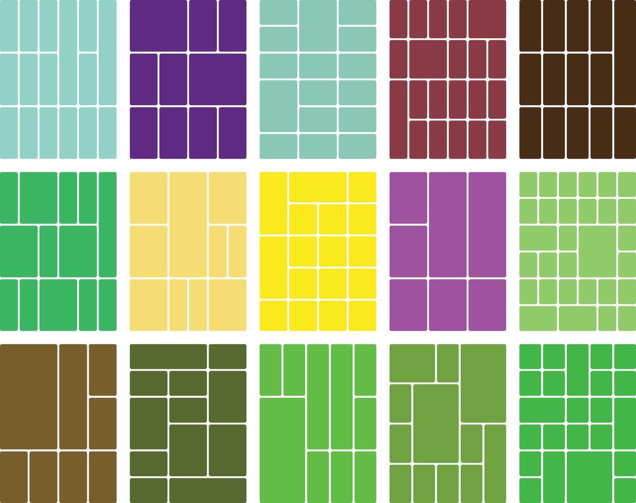 Colorful mosaic grid patterns with diverse geometric block layout designs vector