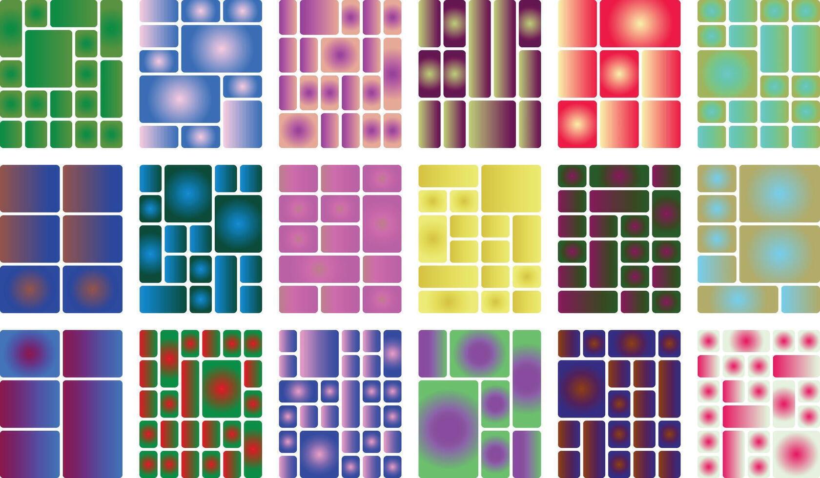 Abstract colorful geometric grid patterns with radial gradient fills bright vector