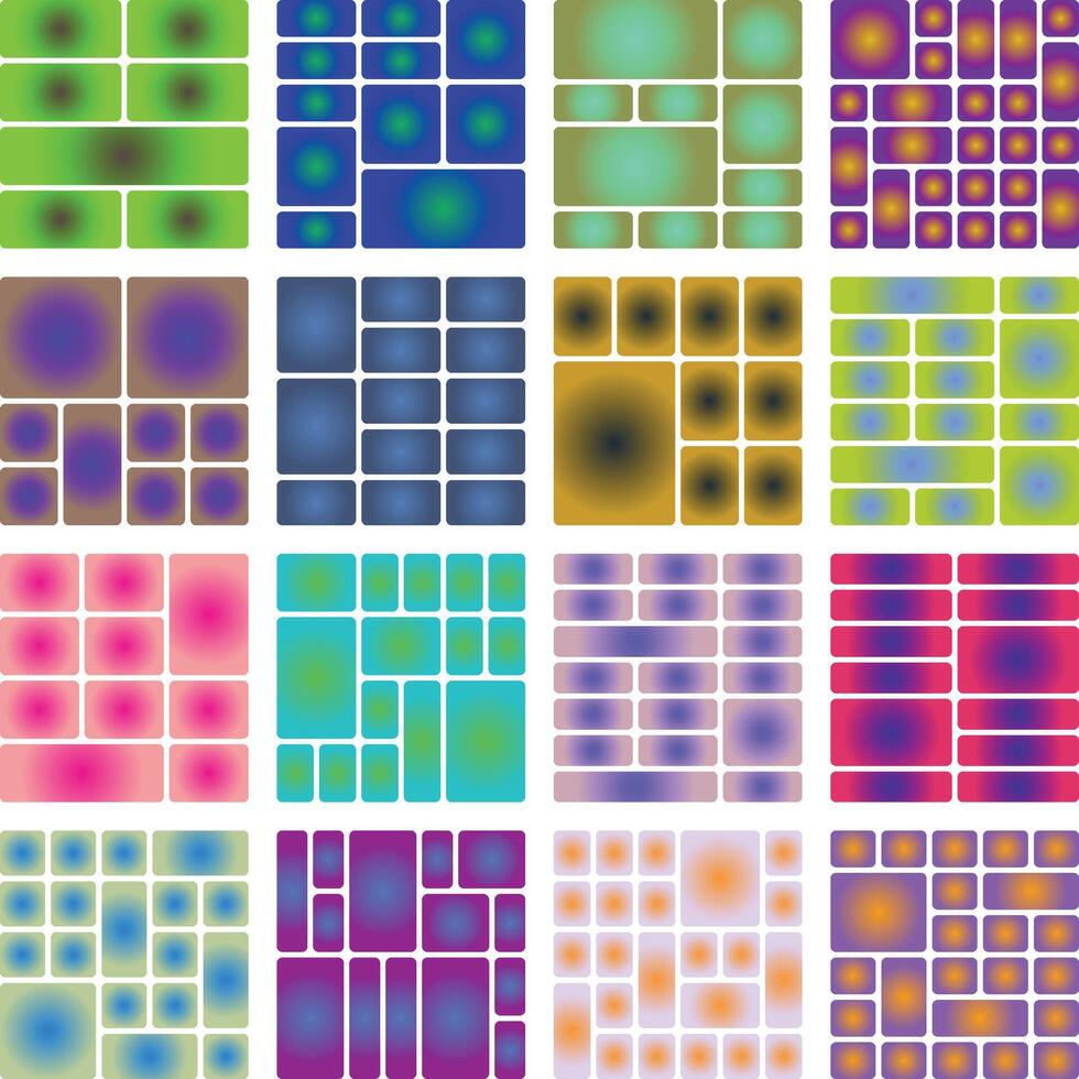Abstract geometric grid patterns with vibrant gradient fills, modern design vector