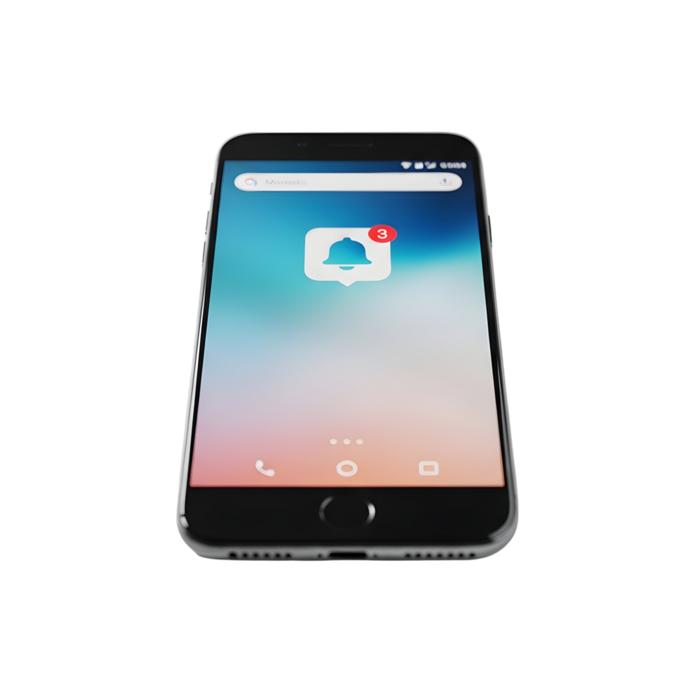 Modern smartphone displaying unread notification alert icon with three pending messages, perfect for app development png