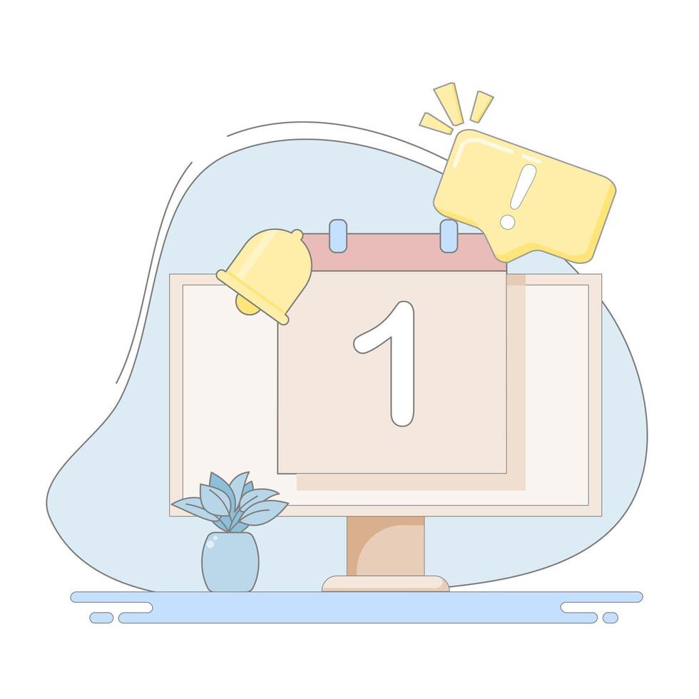 A computer monitor with a calendar and a clock on it vector