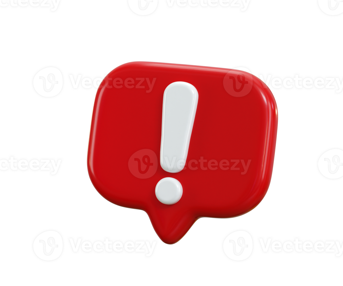 3d exclamation sign with speech bubble message warning or danger, risk message, alert problem or red emergency notifications alert icon illustration png