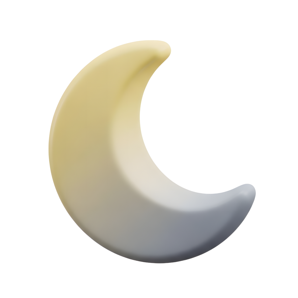 stylisé 3d croissant lune icône avec une lisse, pente mélange de doux Jaune à subtil gris. parfait pour serein nuit thèmes, sommeil applications, céleste conceptions, ou élégant temps widgets png