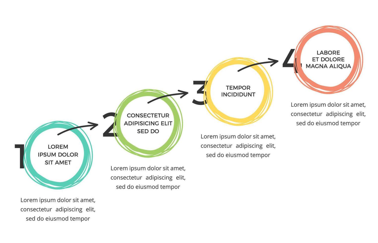 Hand drawn infographic template with four elements for your text circles and arrows vector