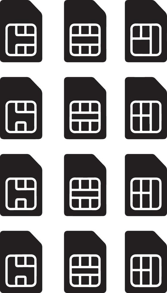 Twelve sim card icons arranged in a grid on a black background vector