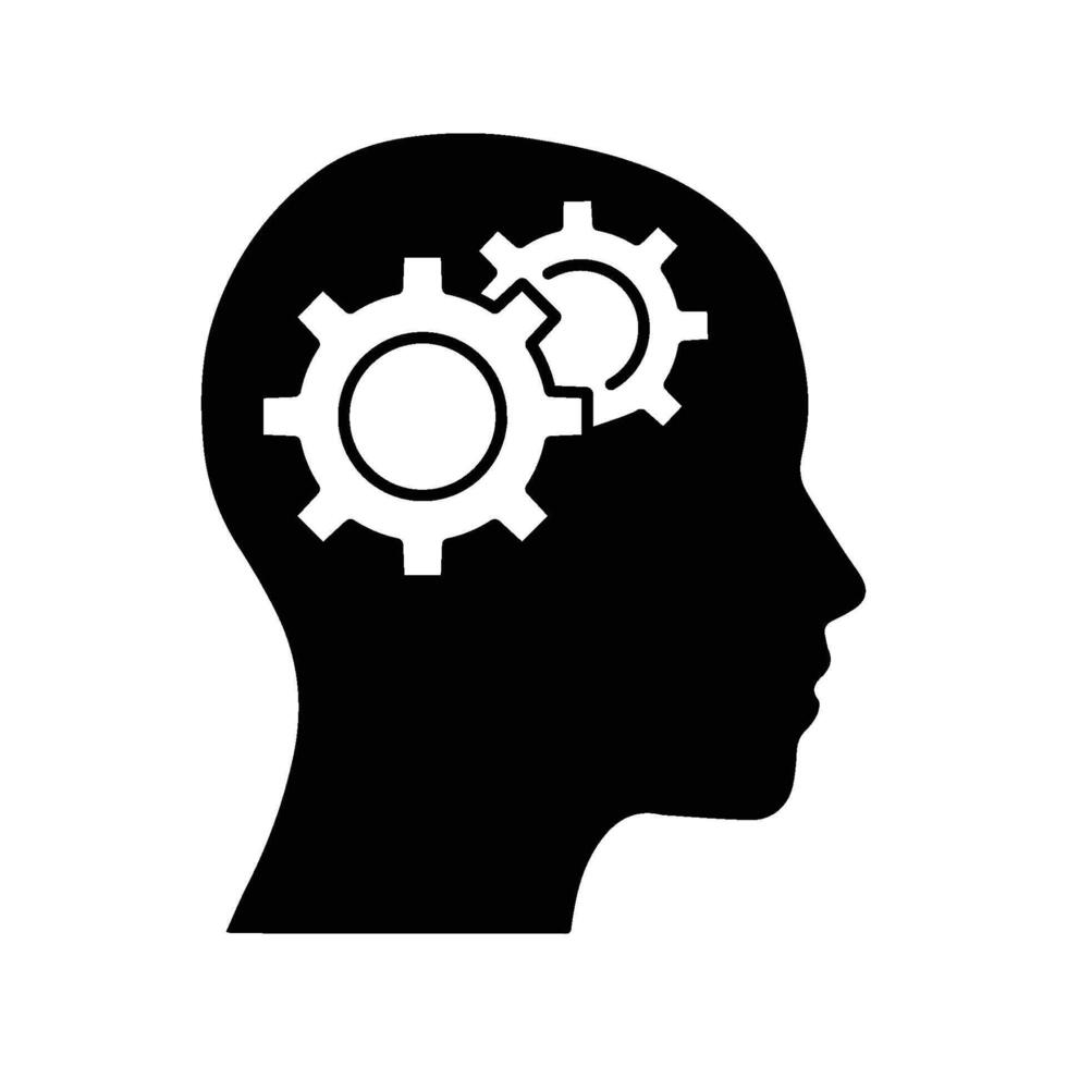 Silhouette of Human Head Profile with Interlocking Gears Inside for Thinking Logic and Innovation Concept vector