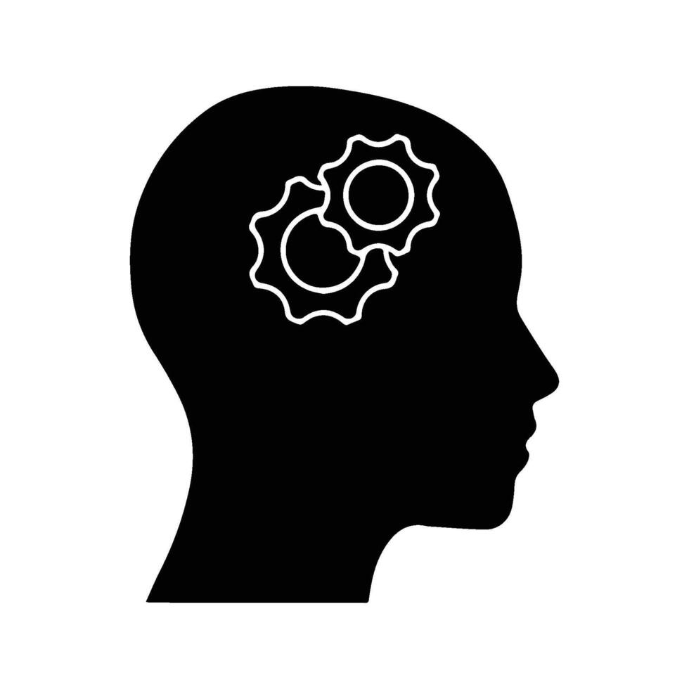 Silhouette of Human Head with Interlocking Gears Inside Symbolizing Thinking Intelligence and Problem Solving vector