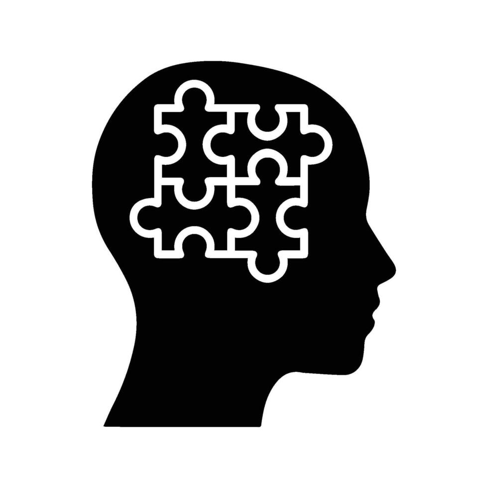 Silhouette of Head with Interlocking Puzzle Pieces Symbolizing Thought Process Problem Solving and Mental Clarity Icon vector