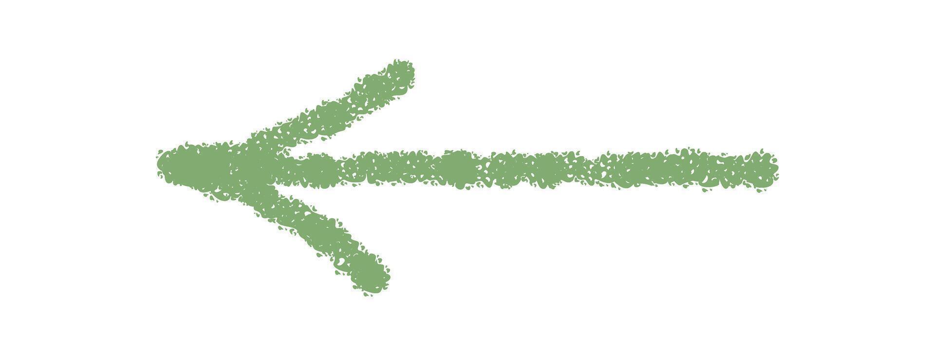 lápiz de color flecha con mano dibujado bosquejo y símbolo estilo. dirección elemento como puntero icono y sencillo firmar, verde gráfico para navegación o concepto con aislado efecto. vector