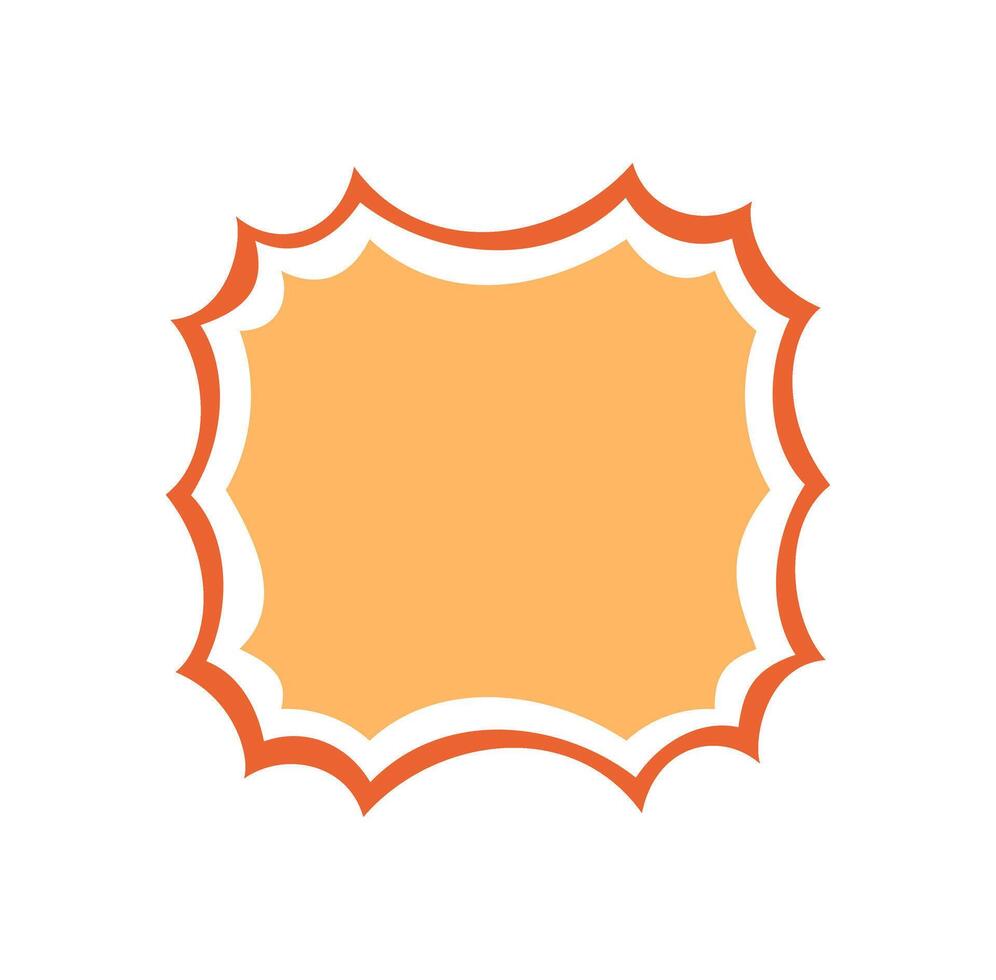 Groovy retro cartoon burst border shape in orange with funky y2k style. Funky frame forms a playful label and background, ideal for pop creative graphic or modern visual projects. vector