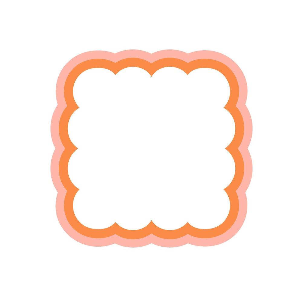 Groovy retro wavy scallop border frame with soft outline in rectangle shape. Abstract y2k style frame forms a graphic background and brings a playful touch to modern design projects and creative vector