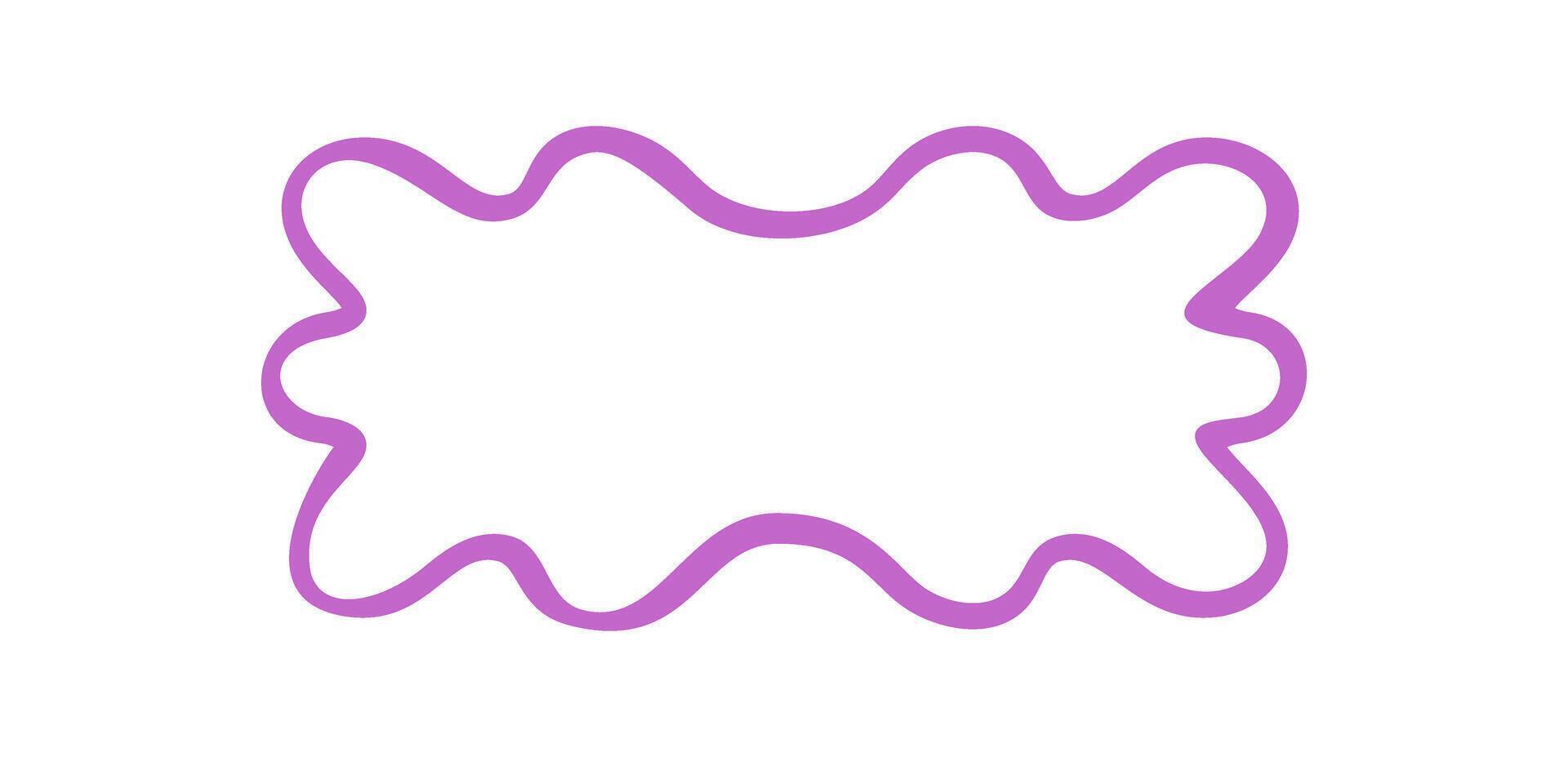 Groovy wavy squiggle outline frame in purple forms a bold retro border. Abstract shape with a playful doodle element, ideal as y2k background or graphic accent for modern creative layouts. vector