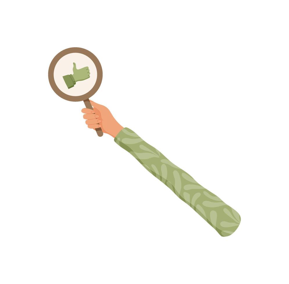 Hand holding a circular positive icon. Cartoon gesture with a thumbs up enclosed in circle. Feedback and review concept, isolated style, satisfaction and vote themes, ideal for business communication vector