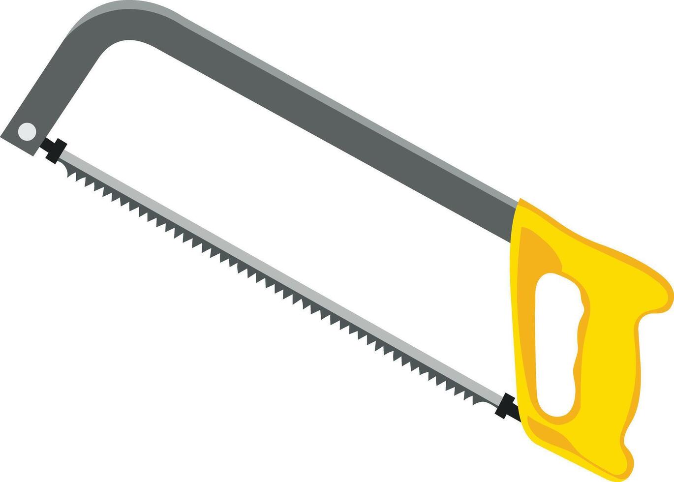 Professional hacksaw with sharp metal teeth and comfortable yellow handle for construction and DIY projects vector