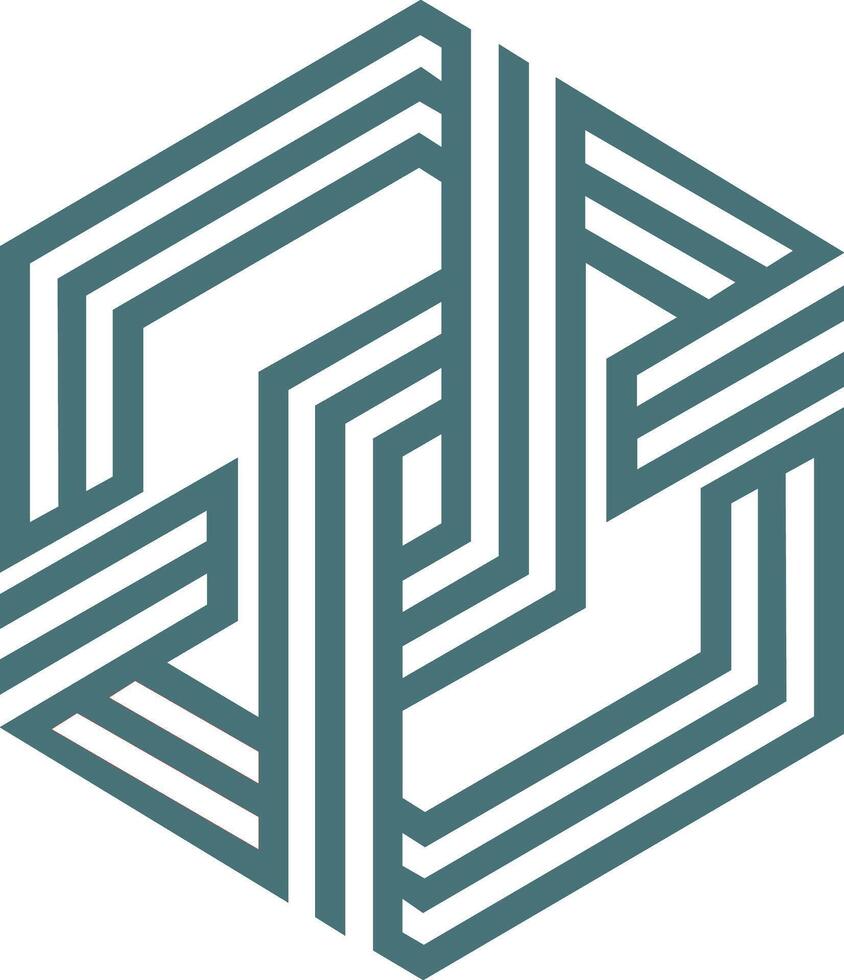 Abstract Interlocking Hexagon Line Art Symbol vector