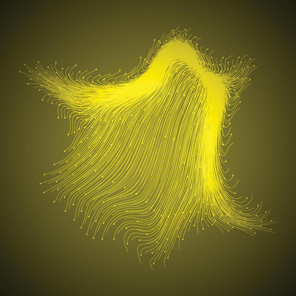 Abstract flowing yellow lines and dots, data stream visual design , illustration vector