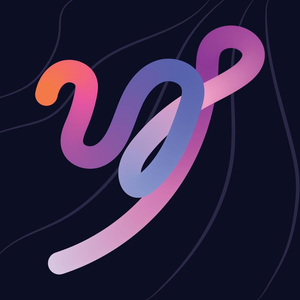 Abstract gradient line art design with flowing curves on dark background vector