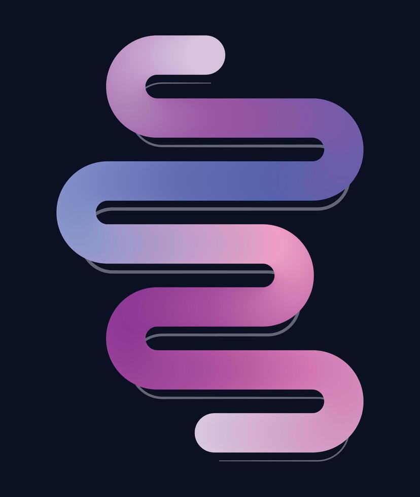 Abstract gradient worm logo on dark background with shadow effect design vector