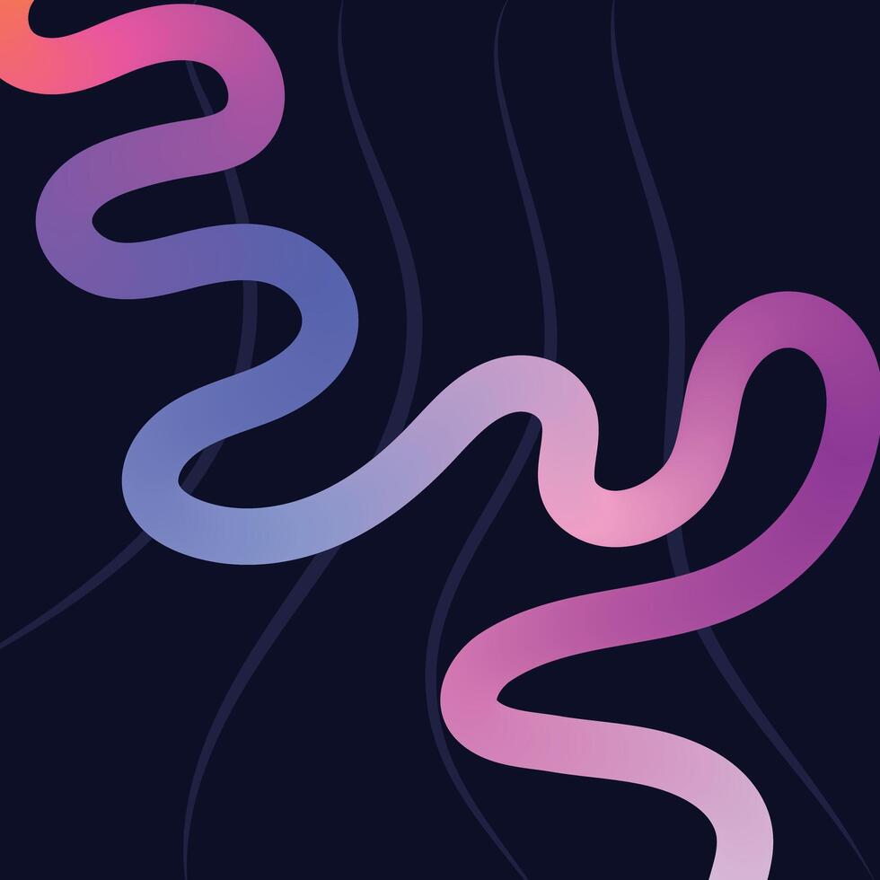 A vibrant gradient ribbon curves across a dark background, creating a dynamic flow vector
