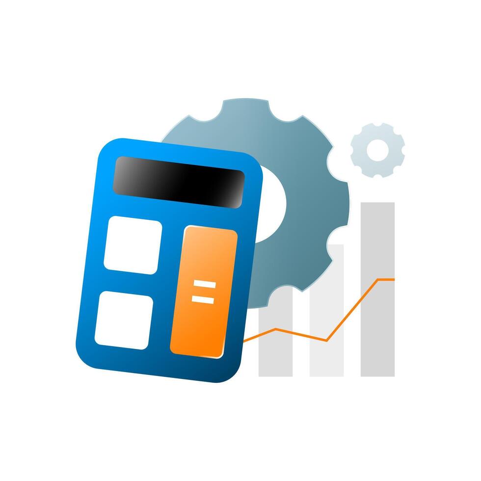 illustration of calculator and gear icon. automated calculation, data analysis, or business optimization process. for concepts related to finance, accounting, analytics, productivity, digital solution vector