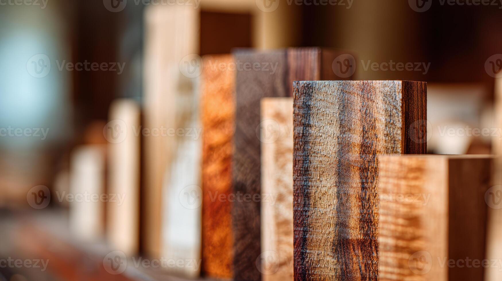 Wooden blocks displayed in a workshop with natural light photo