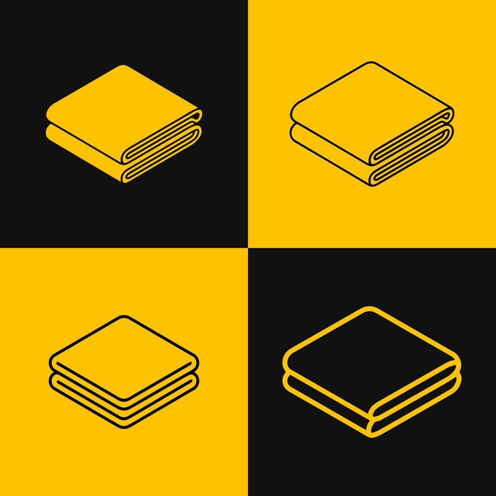 Isometric illustration of stacked folded fabric or textiles in four distinct color block arrangements vector