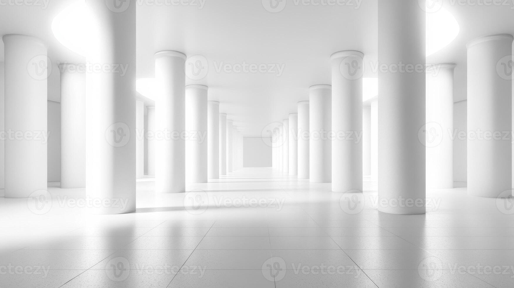 Bright White Hallway With Round Columns in Minimalist Architecture photo