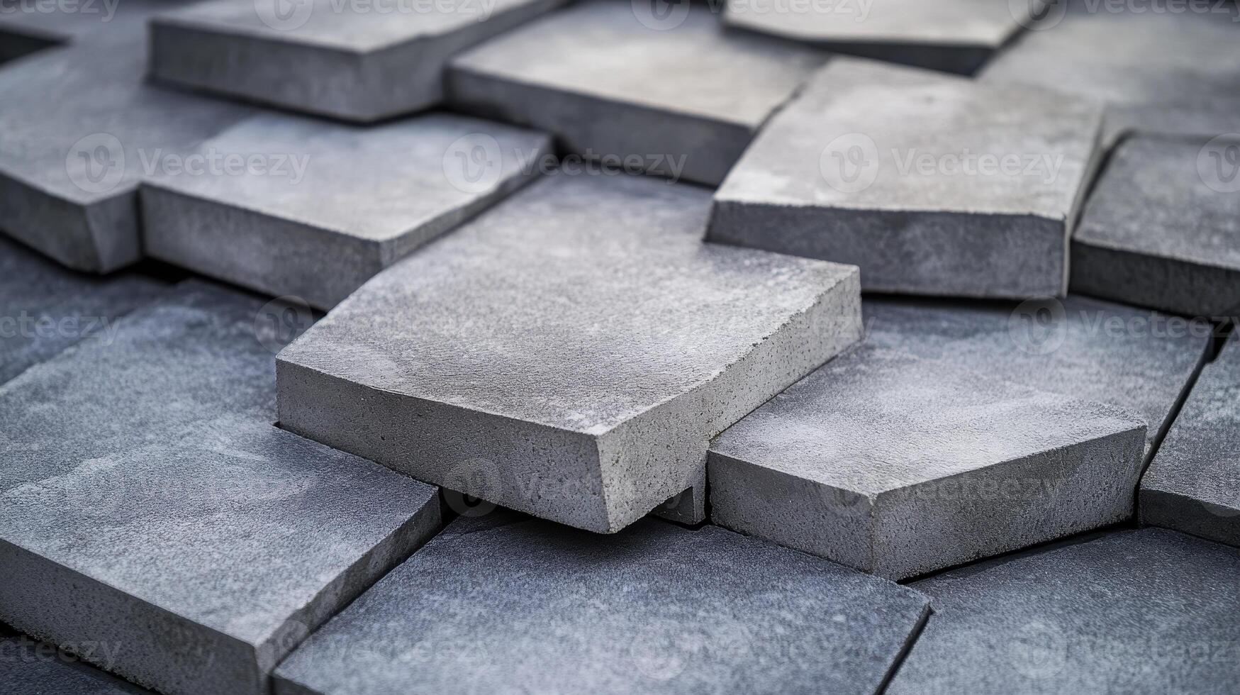Close up View of New Rectangular Gray Concrete Pavers Stacked on Each Other photo