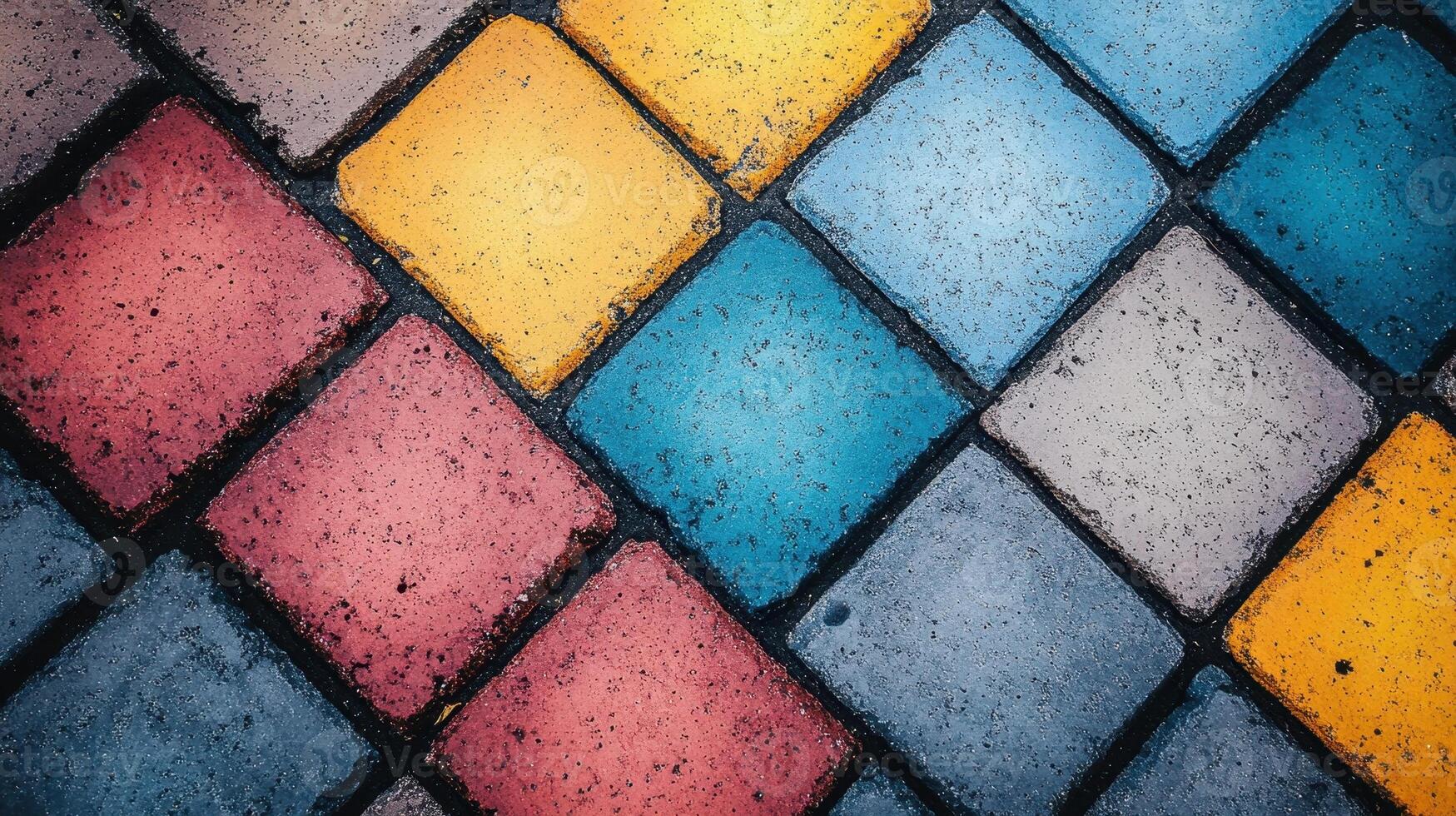 Colorful Square Tiles Create Diamond Pattern in Sidewalk Pavement photo