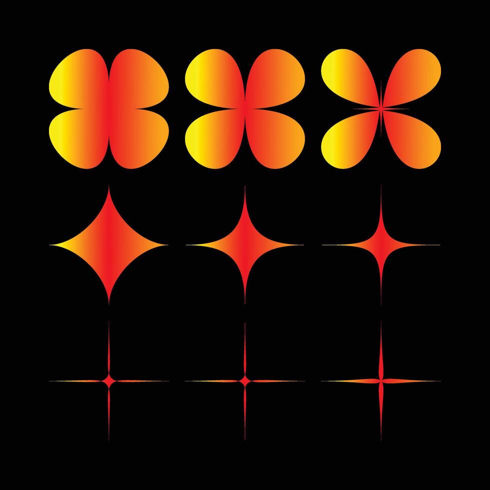 Abstract gradient shapes and sparkling starburst elements evolving in a grid pattern. dynamic graphic illustration design. vector