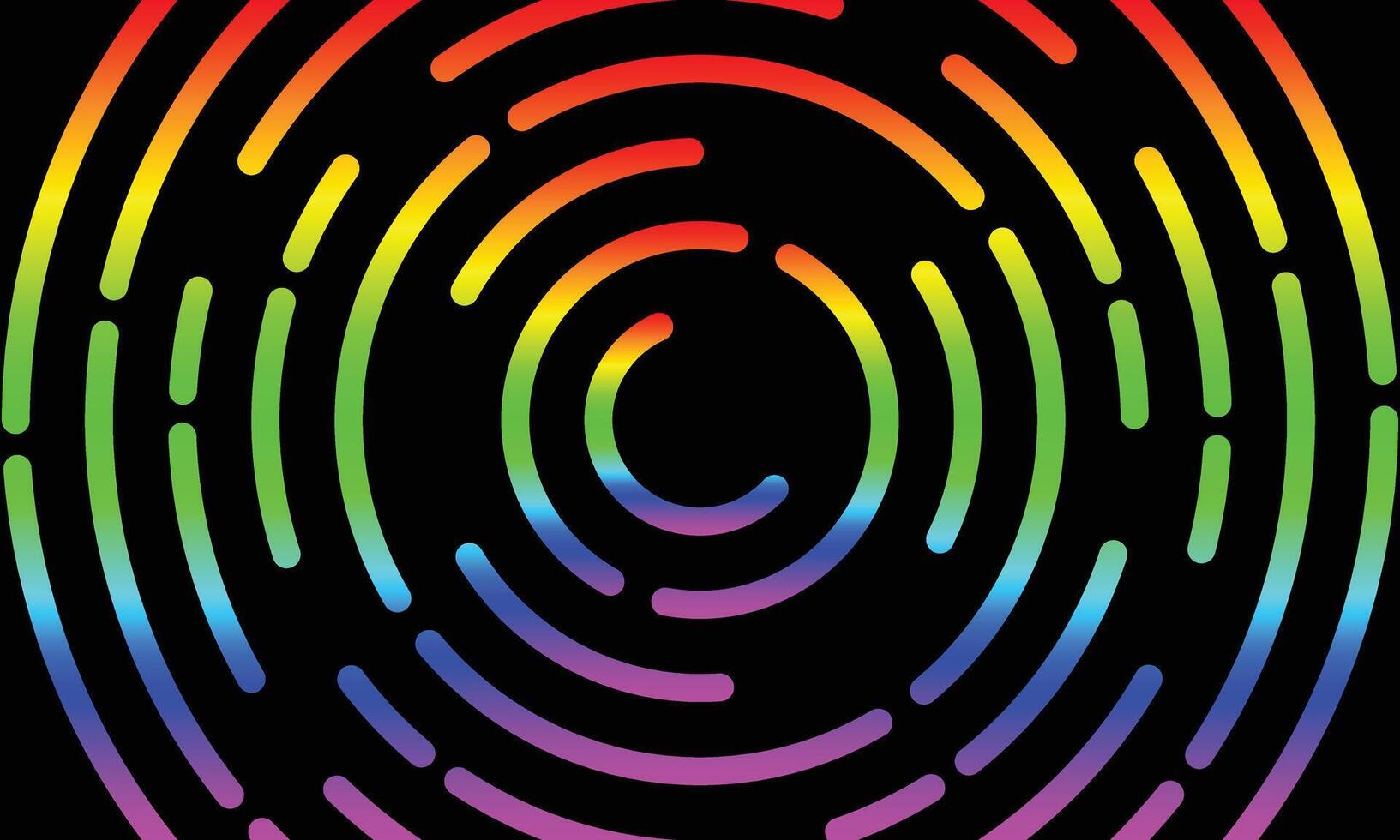 Vibrant concentric segmented circles with rainbow gradient hues, ideal for abstract graphic design. vector